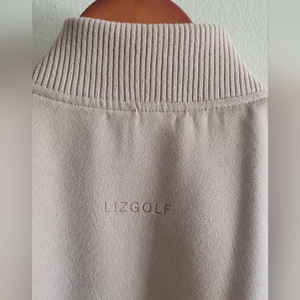 LizGolf suede full zip ribbed collar lined outdoor vest Women's L tan colored - Picture 7 of 9